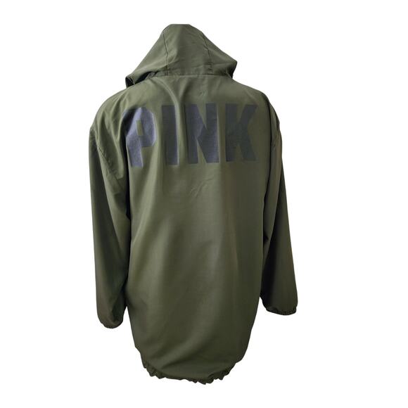 Pink Victoria Secret Anorak Olive Green Rain Jacket with Hood Size M - Picture 3 of 9
